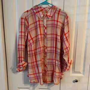 Talbots Red and Orange Plaid Button Down Shirt